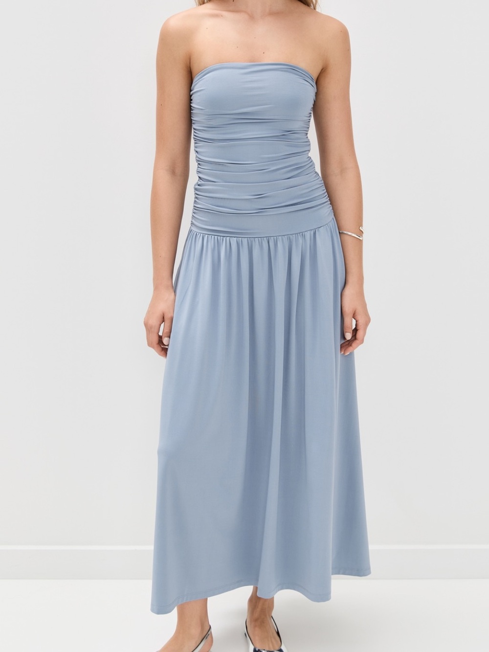 NIA Blue Strapless Drop Waist Maxi Dress
